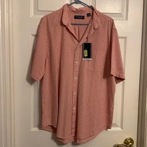 RoundTree and Yorke Seer Sucker Red Shirt Sleeve Button Down Shirt, Size L
